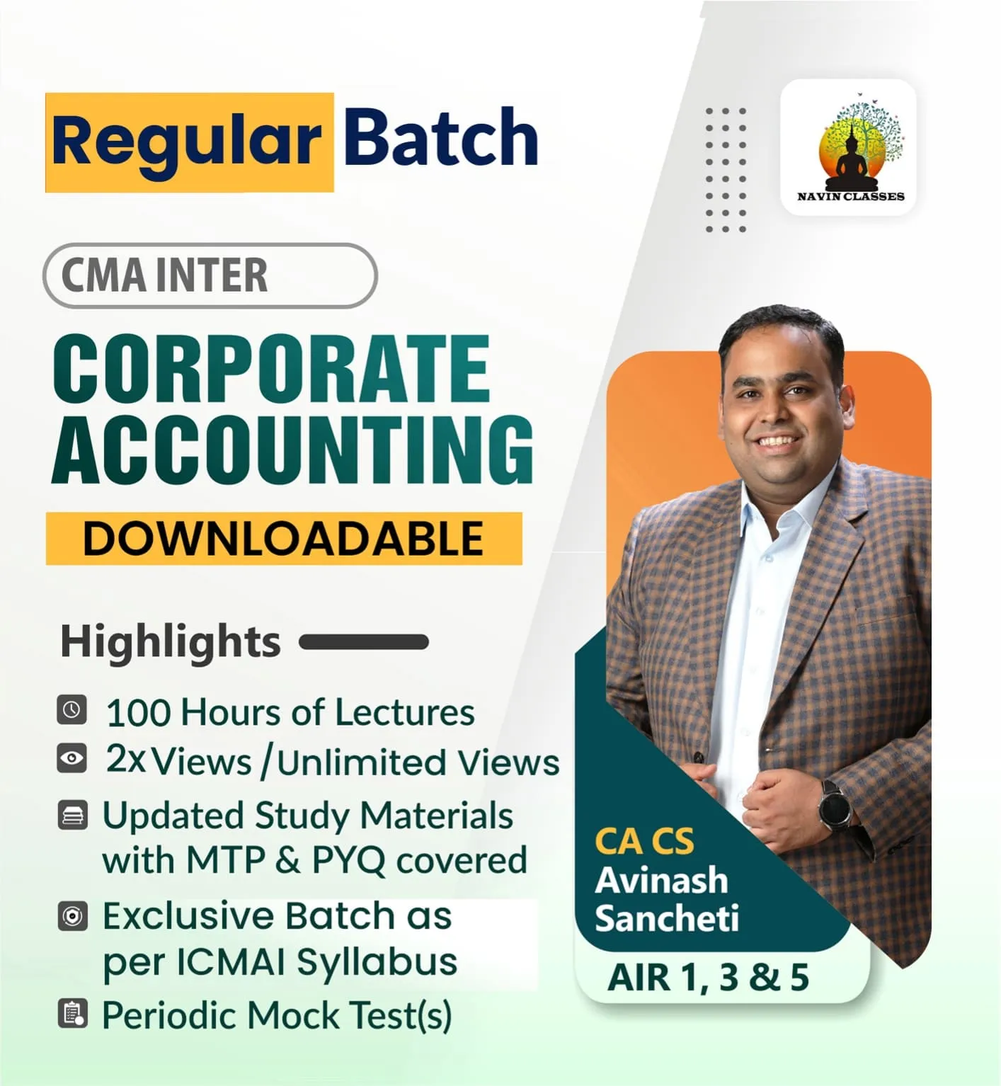 CORPORATE ACCOUNTING RECORDED BATCH BY  CA CS AVINASH SANCHETI ( CMA INTER)