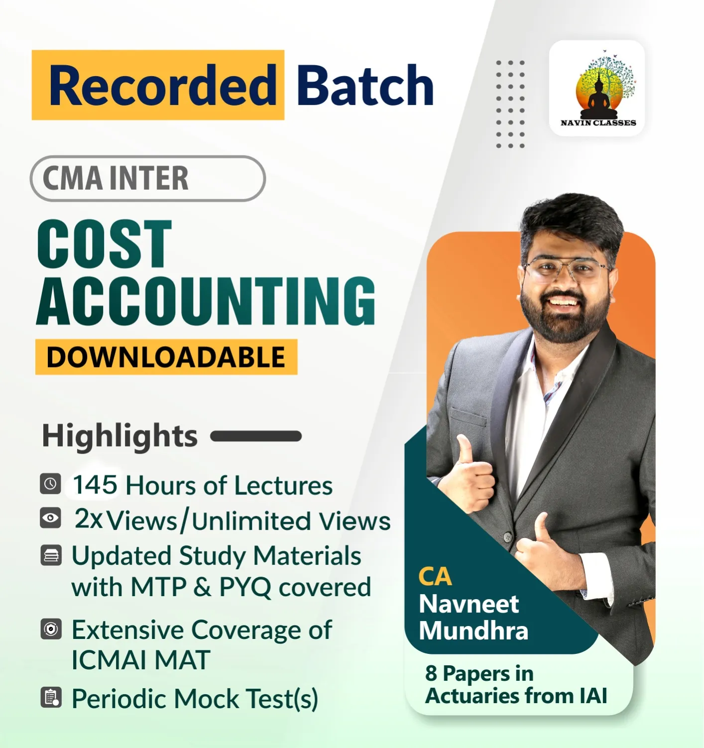 COST ACCOUNTING RECORDED BATCH BY CA NAVNEET MUNDHRA (CMA INTER)