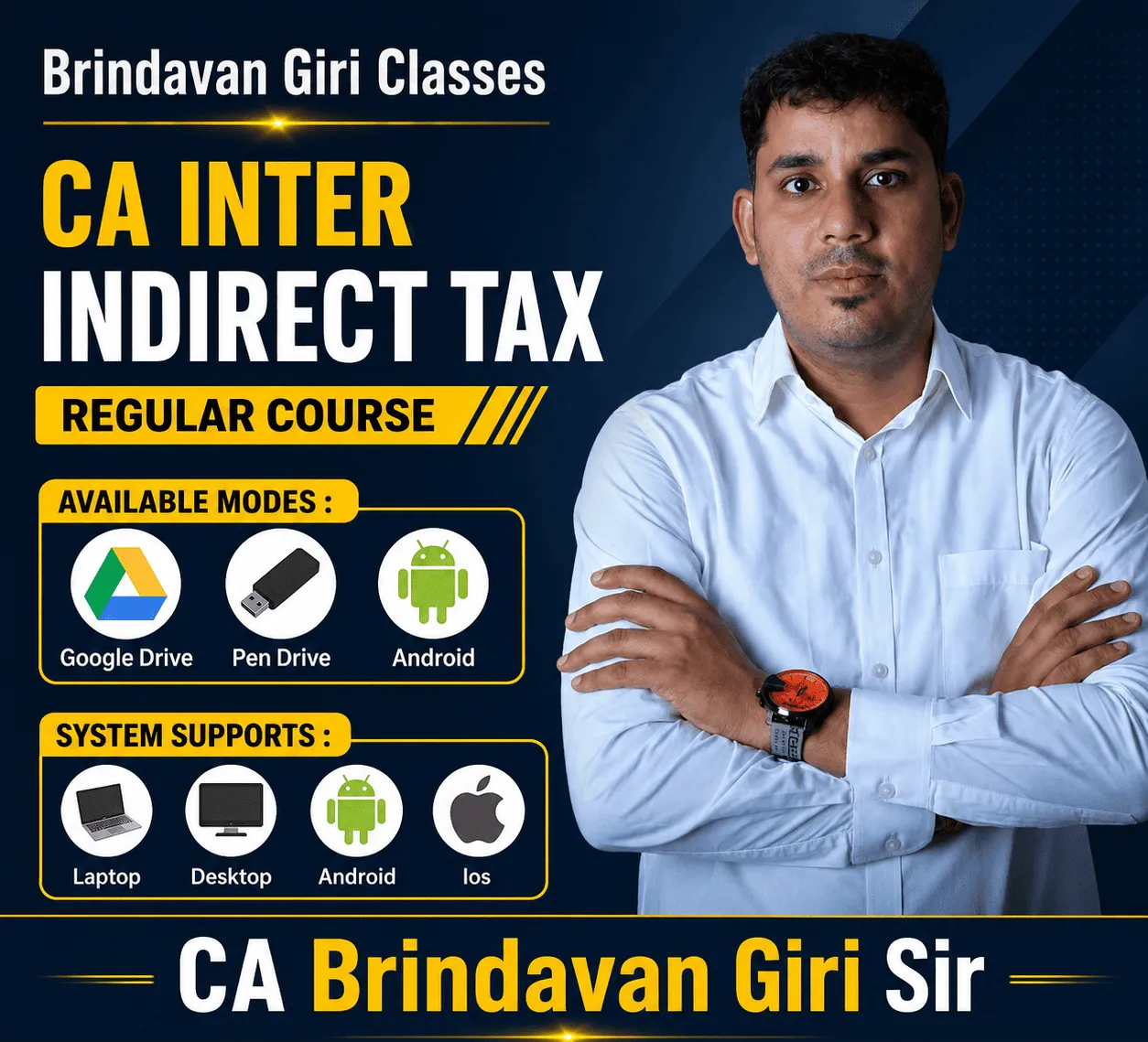  	 CA INTER INDIRECT TAX (GST REGULAR BATCH) BY CA BRINDAVAN GIRI